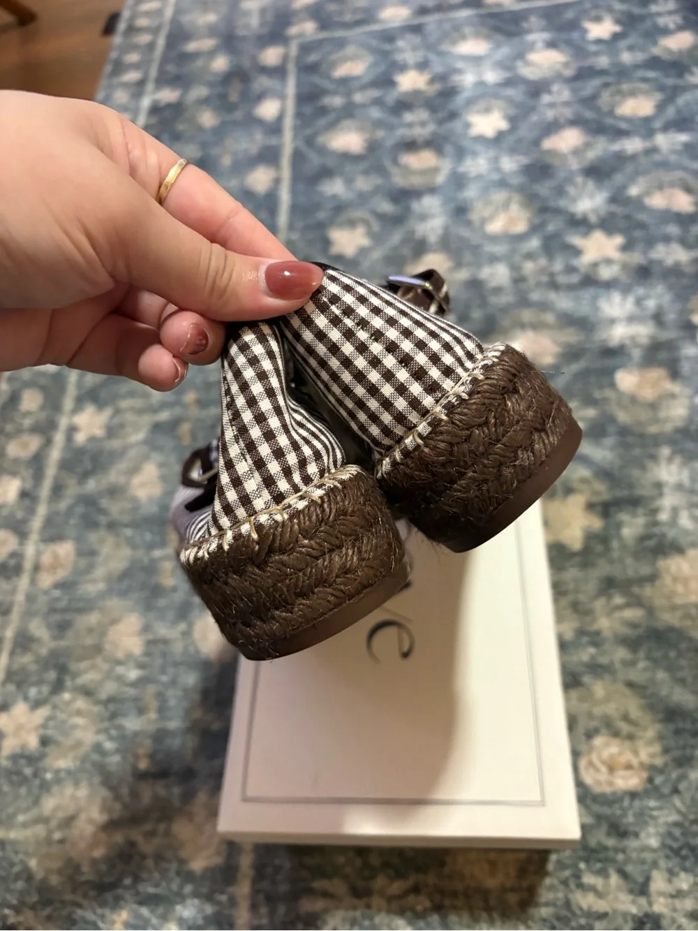 NEW Anthropologie Maeve Gingham Mary Jane Espadrille Flats Size 40